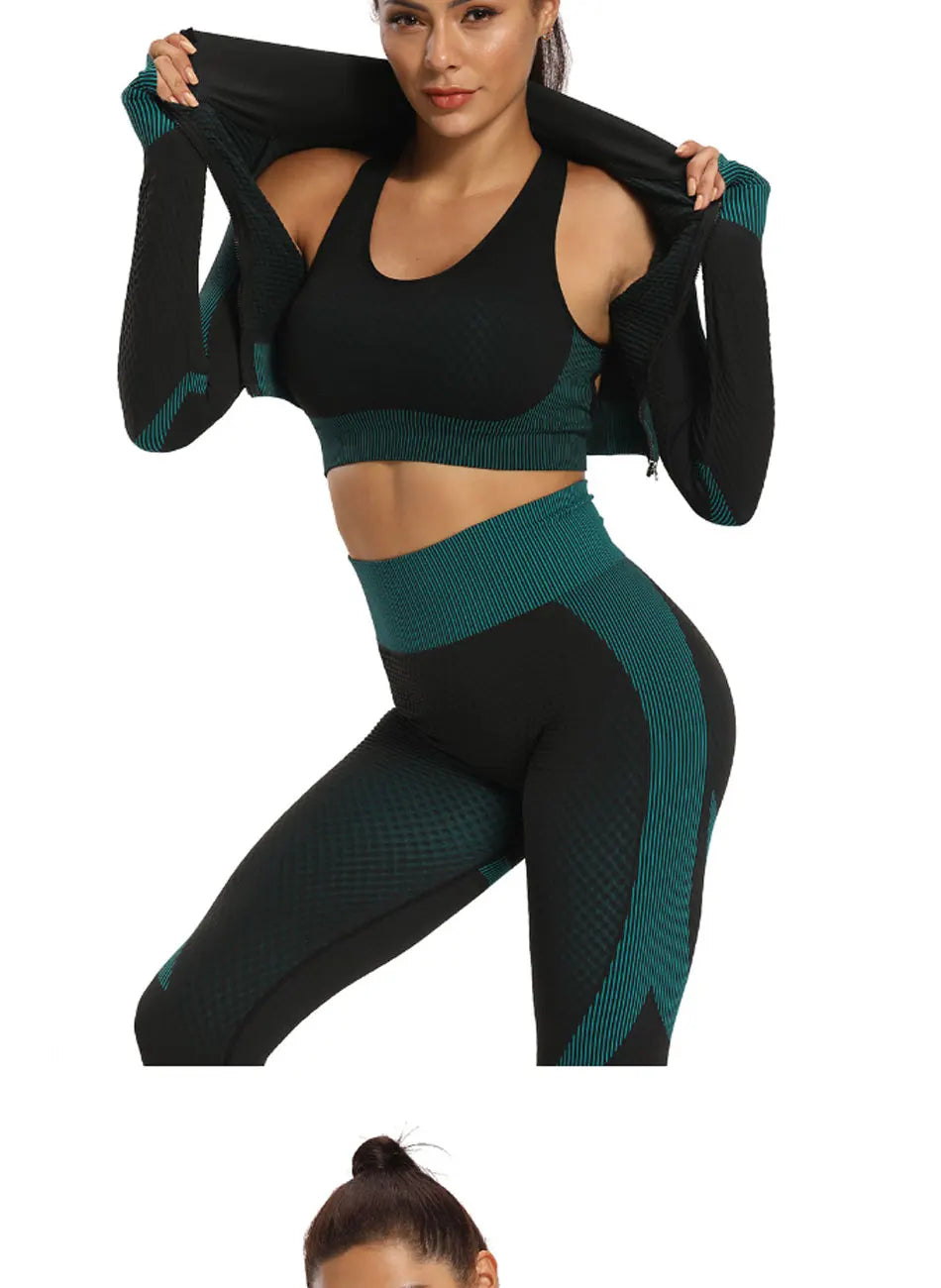 2020 Gym Set Women Plus Size Workout Clothing Seamless High Waist Leggings+Long Sleeve Suit Fitness Sport Bra Yoga Wear Sets 2XL