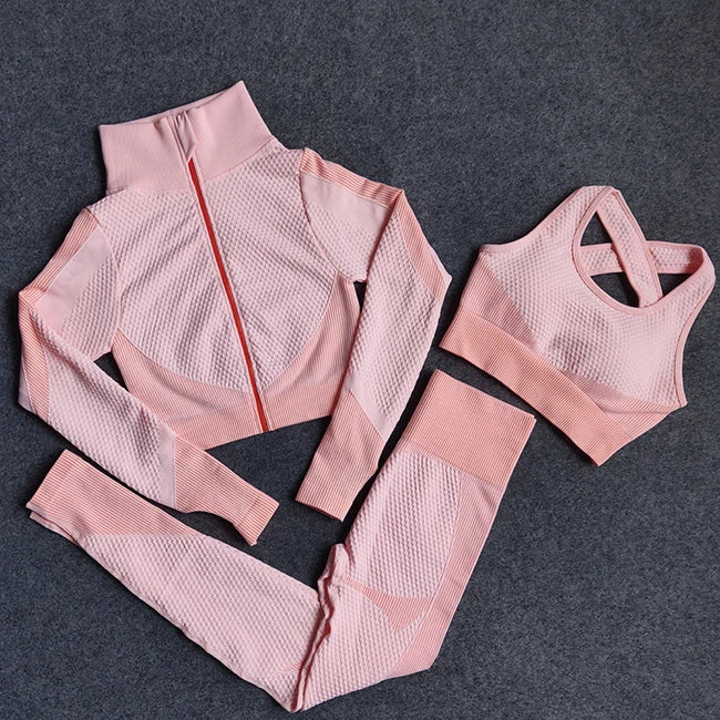 2020 Gym Set Women Plus Size Workout Clothing Seamless High Waist Leggings+Long Sleeve Suit Fitness Sport Bra Yoga Wear Sets 2XL