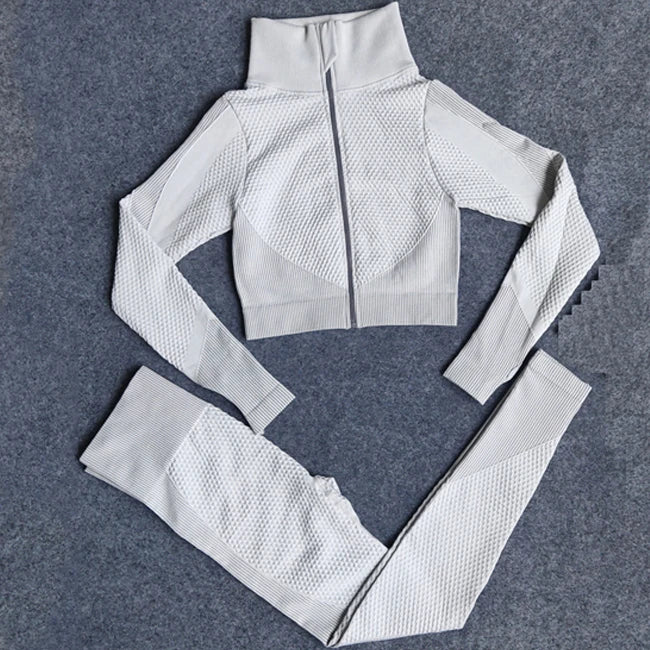 2020 Gym Set Women Plus Size Workout Clothing Seamless High Waist Leggings+Long Sleeve Suit Fitness Sport Bra Yoga Wear Sets 2XL