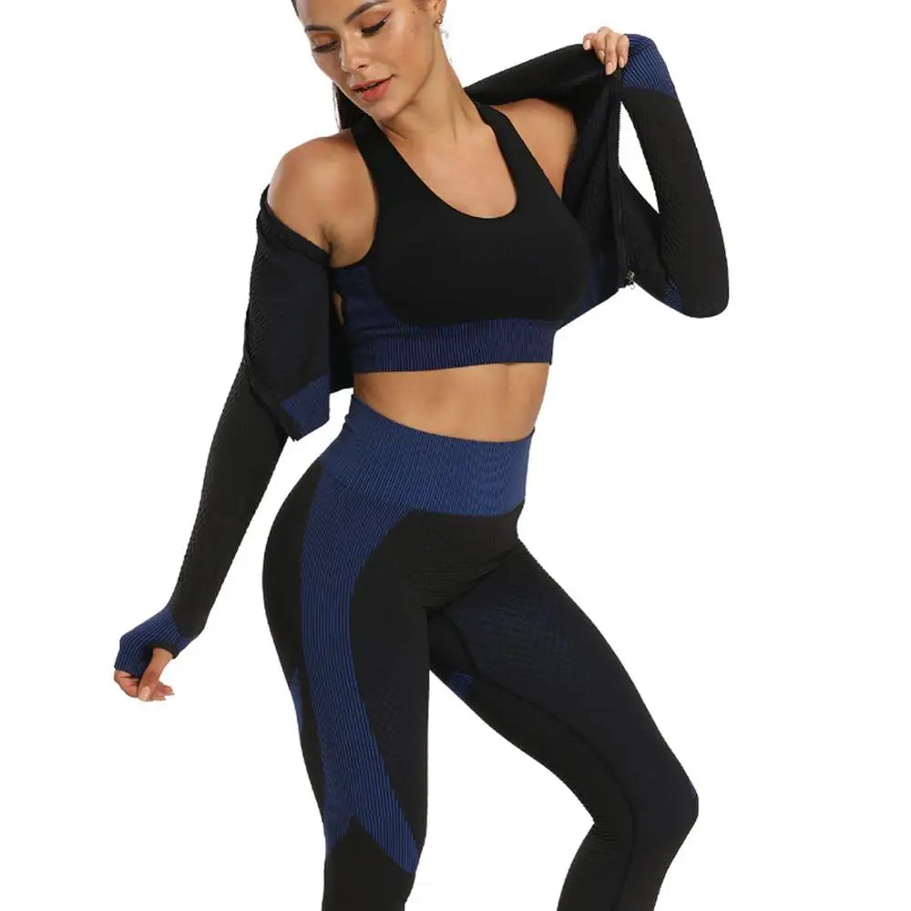 2020 Gym Set Women Plus Size Workout Clothing Seamless High Waist Leggings+Long Sleeve Suit Fitness Sport Bra Yoga Wear Sets 2XL