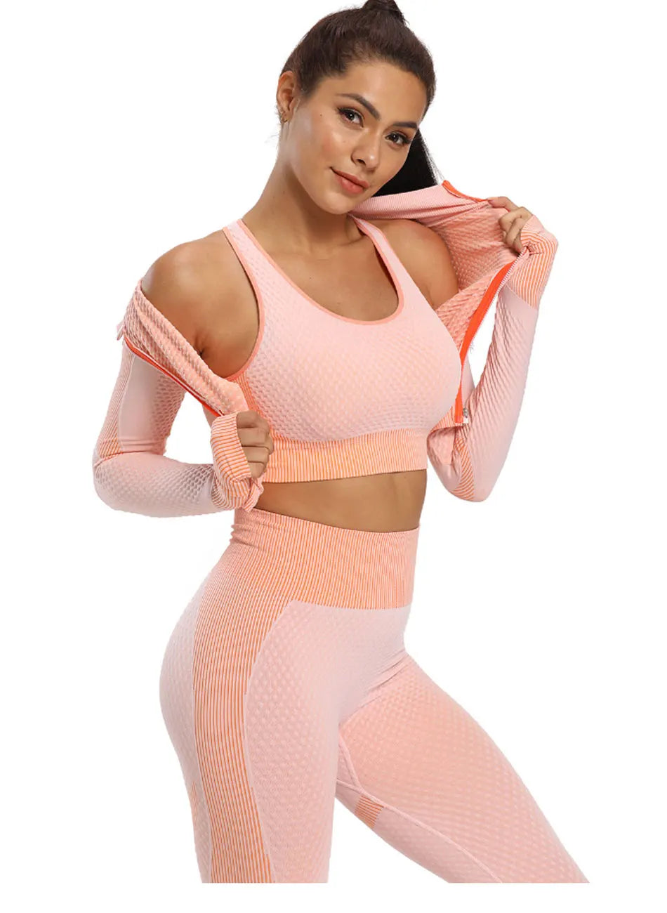 2020 Gym Set Women Plus Size Workout Clothing Seamless High Waist Leggings+Long Sleeve Suit Fitness Sport Bra Yoga Wear Sets 2XL