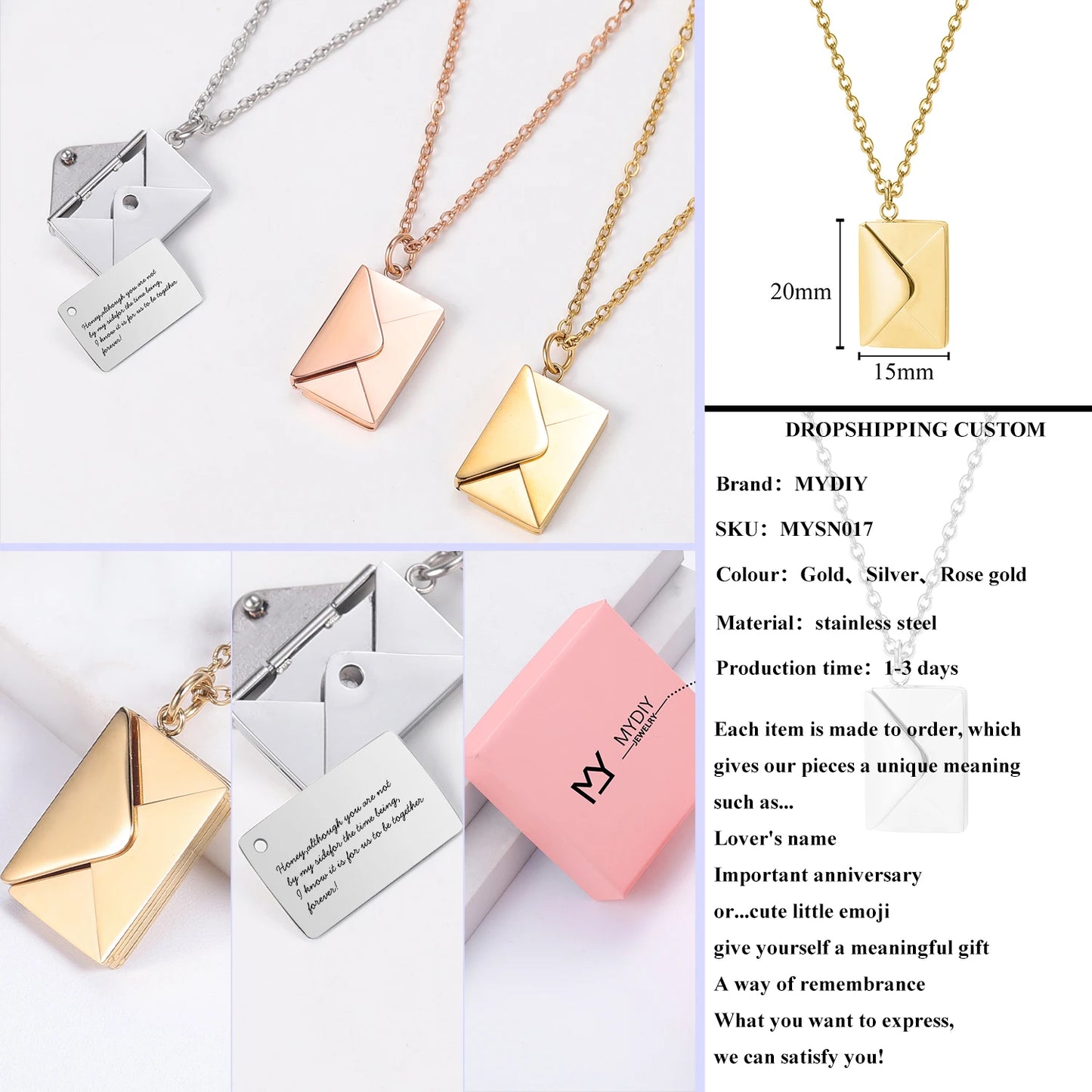 ! LOVE LETTER ENVELOP PENDANT GOLD 28.00