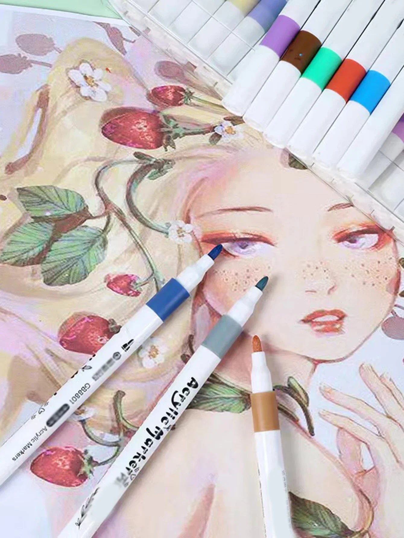 12-60 Colors Acrylic Markers Pen Set Paint Art Marker Soft Tip Pen for Children Stone Paint Ceramic Glass Wood Fabric Painting
