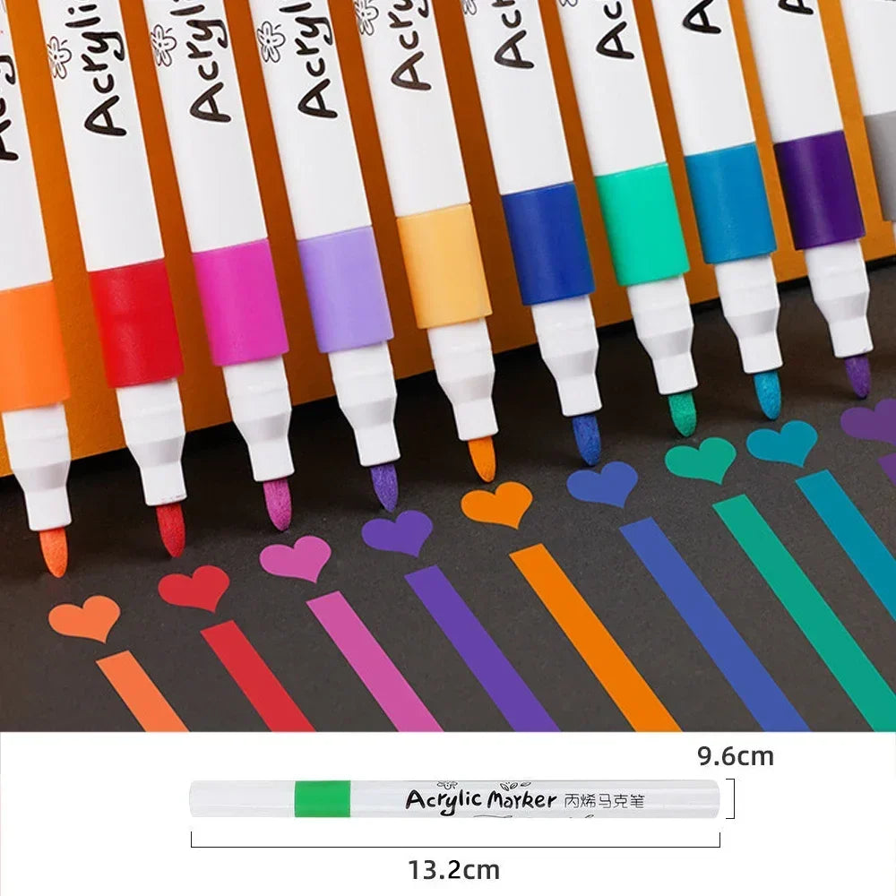 12-60 Colors Acrylic Markers Pen Set Paint Art Marker Soft Tip Pen for Children Stone Paint Ceramic Glass Wood Fabric Painting