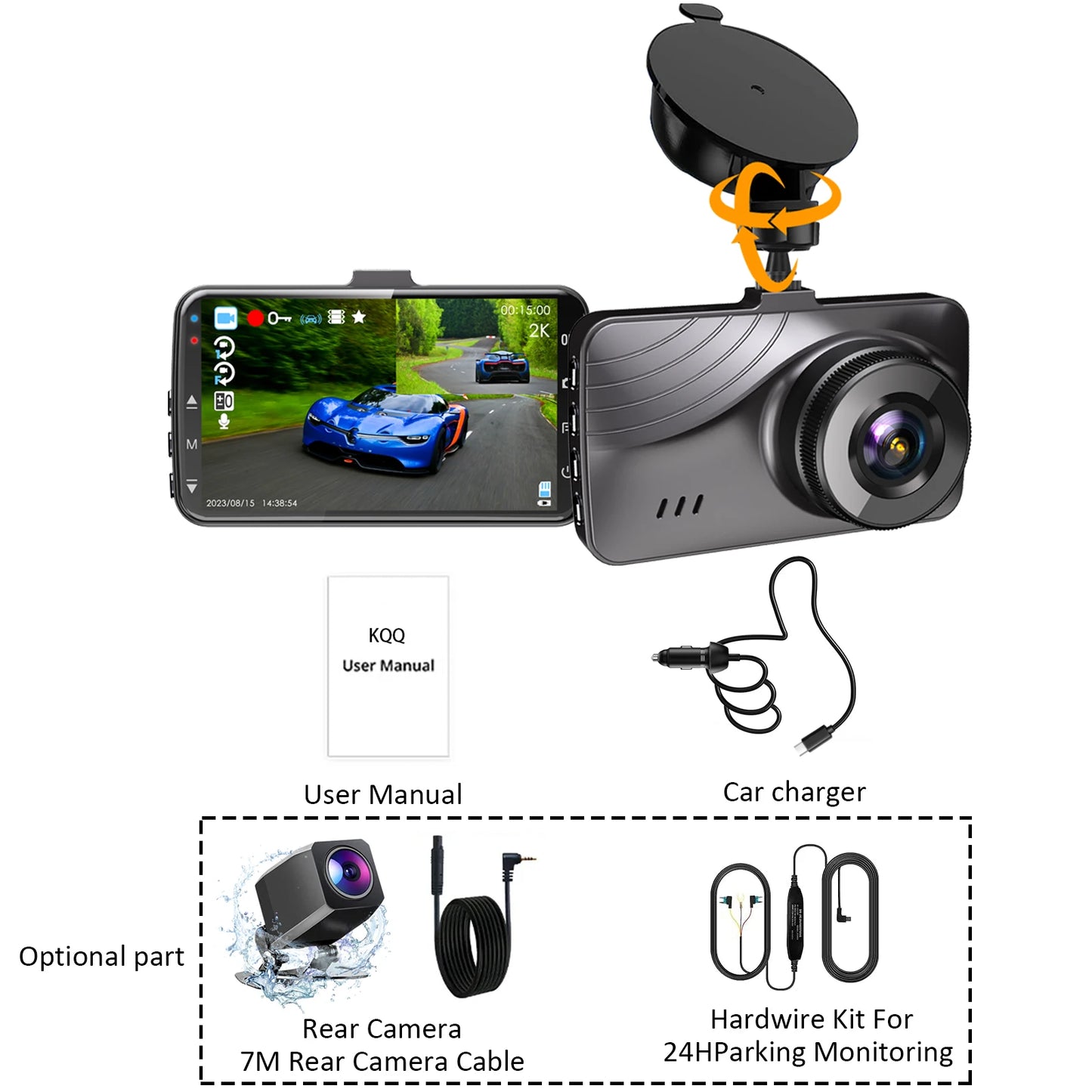 **KQQ 2K Dash Cam Front and Rear Camera 80.00