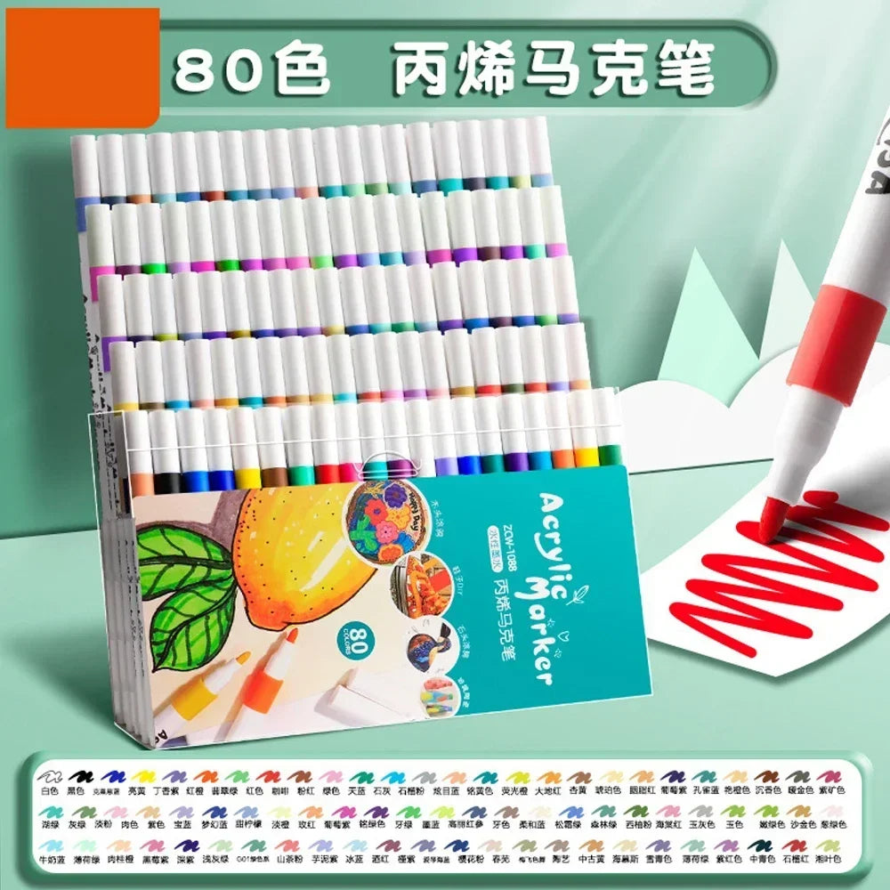 12-60 Colors Acrylic Markers Pen Set Paint Art Marker Soft Tip Pen for Children Stone Paint Ceramic Glass Wood Fabric Painting
