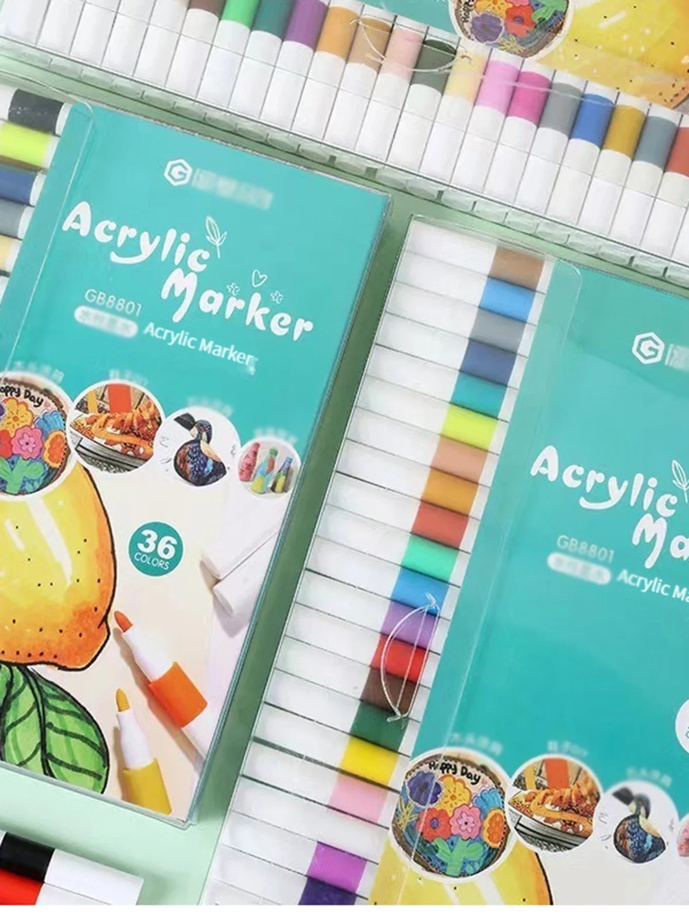 12-60 Colors Acrylic Markers Pen Set Paint Art Marker Soft Tip Pen for Children Stone Paint Ceramic Glass Wood Fabric Painting