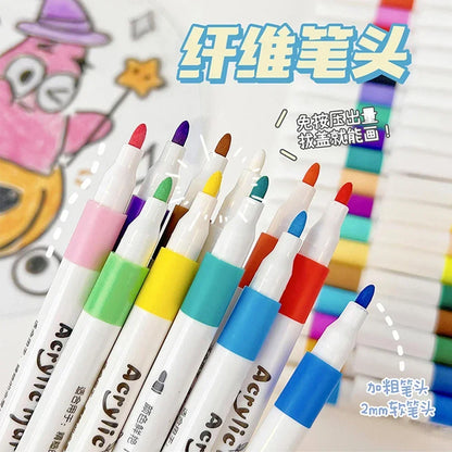12-60 Colors Acrylic Markers Pen Set Paint Art Marker Soft Tip Pen for Children Stone Paint Ceramic Glass Wood Fabric Painting