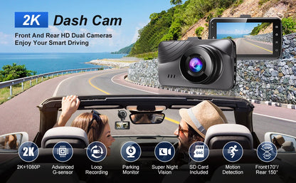 **KQQ 2K Dash Cam Front and Rear Camera   80.00