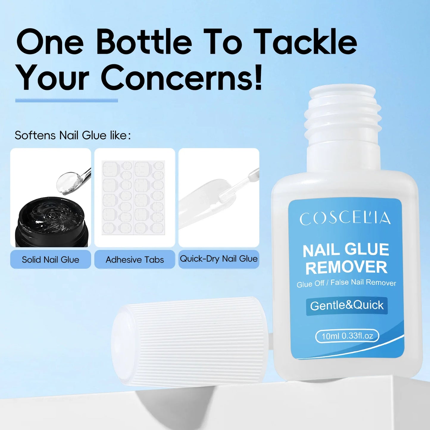 Coscelia 10ML Nail Glue Remover for Press on Nails Tips Remover Glue Off forDebonder for False Nail with Rhinestone Decorations