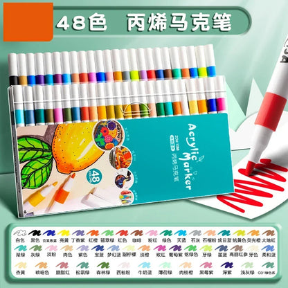 12-60 Colors Acrylic Markers Pen Set Paint Art Marker Soft Tip Pen for Children Stone Paint Ceramic Glass Wood Fabric Painting
