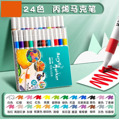 12-60 Colors Acrylic Markers Pen Set Paint Art Marker Soft Tip Pen for Children Stone Paint Ceramic Glass Wood Fabric Painting