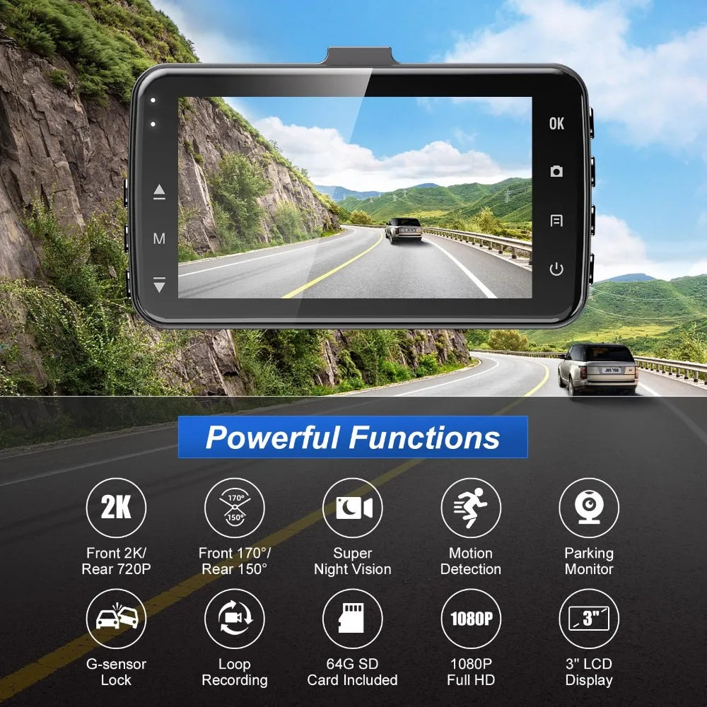 **KQQ 2K Dash Cam Front and Rear Camera   80.00