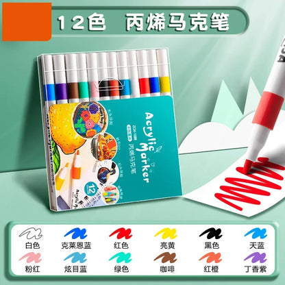 12-60 Colors Acrylic Markers Pen Set Paint Art Marker Soft Tip Pen for Children Stone Paint Ceramic Glass Wood Fabric Painting