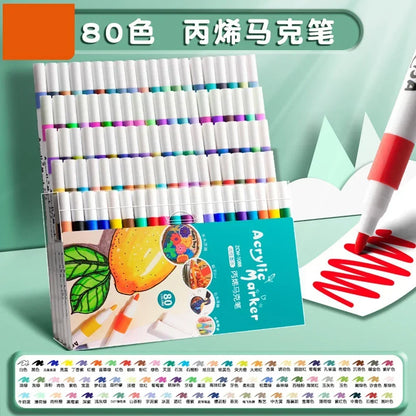 12-60 Colors Acrylic Markers Pen Set Paint Art Marker Soft Tip Pen for Children Stone Paint Ceramic Glass Wood Fabric Painting