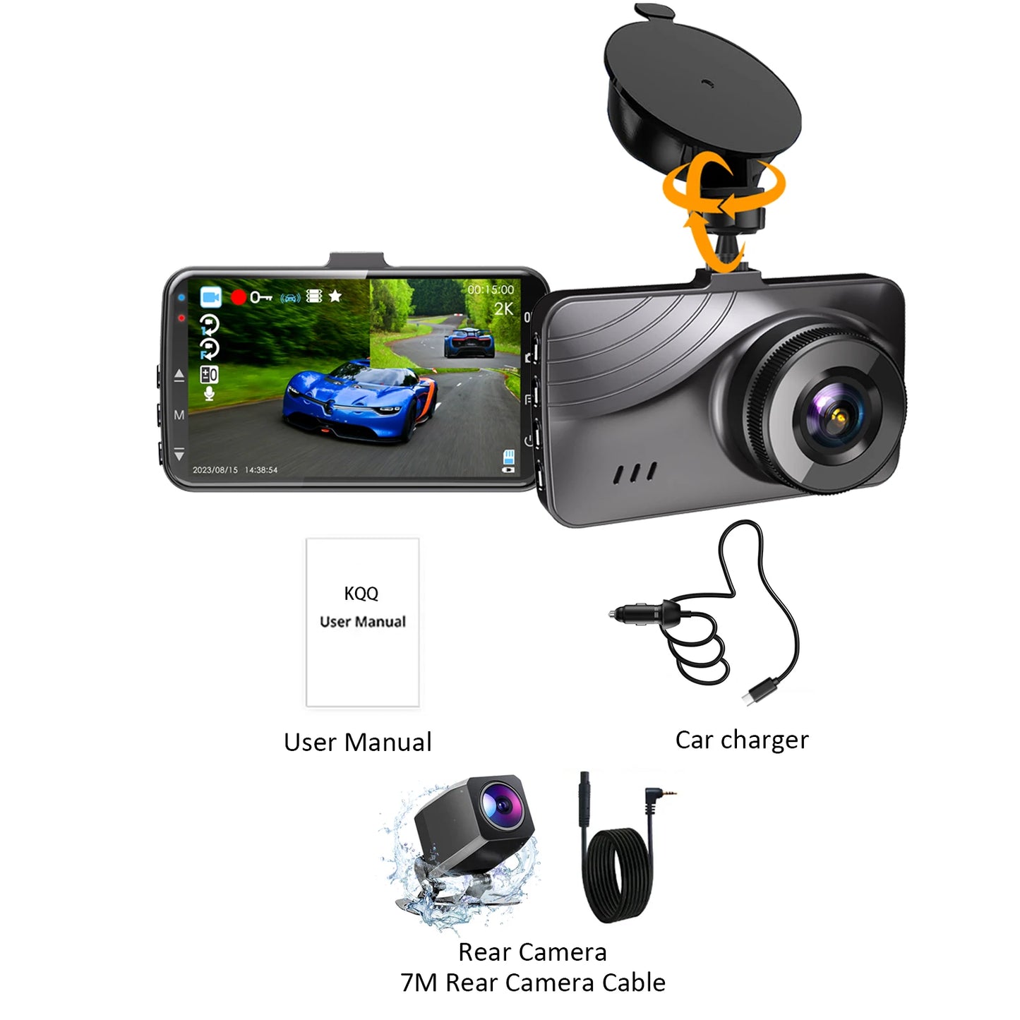 **KQQ 2K Dash Cam Front and Rear Camera   80.00