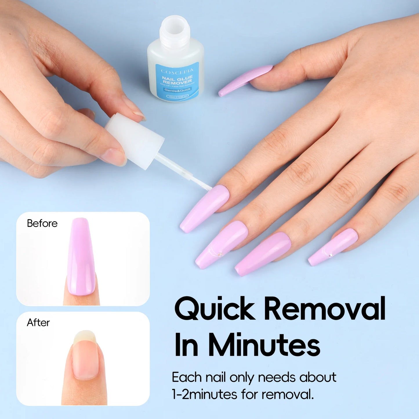 Coscelia 10ML Nail Glue Remover for Press on Nails Tips Remover Glue Off forDebonder for False Nail with Rhinestone Decorations