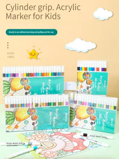 12-60 Colors Acrylic Markers Pen Set Paint Art Marker Soft Tip Pen for Children Stone Paint Ceramic Glass Wood Fabric Painting