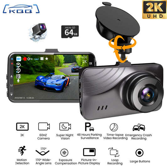 KQQ 2K Dash Cam Front and Rear Camera CAR DVR 24H Parking Monitor Night Vision  80.00