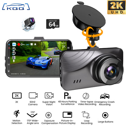 **KQQ 2K Dash Cam Front and Rear Camera   80.00