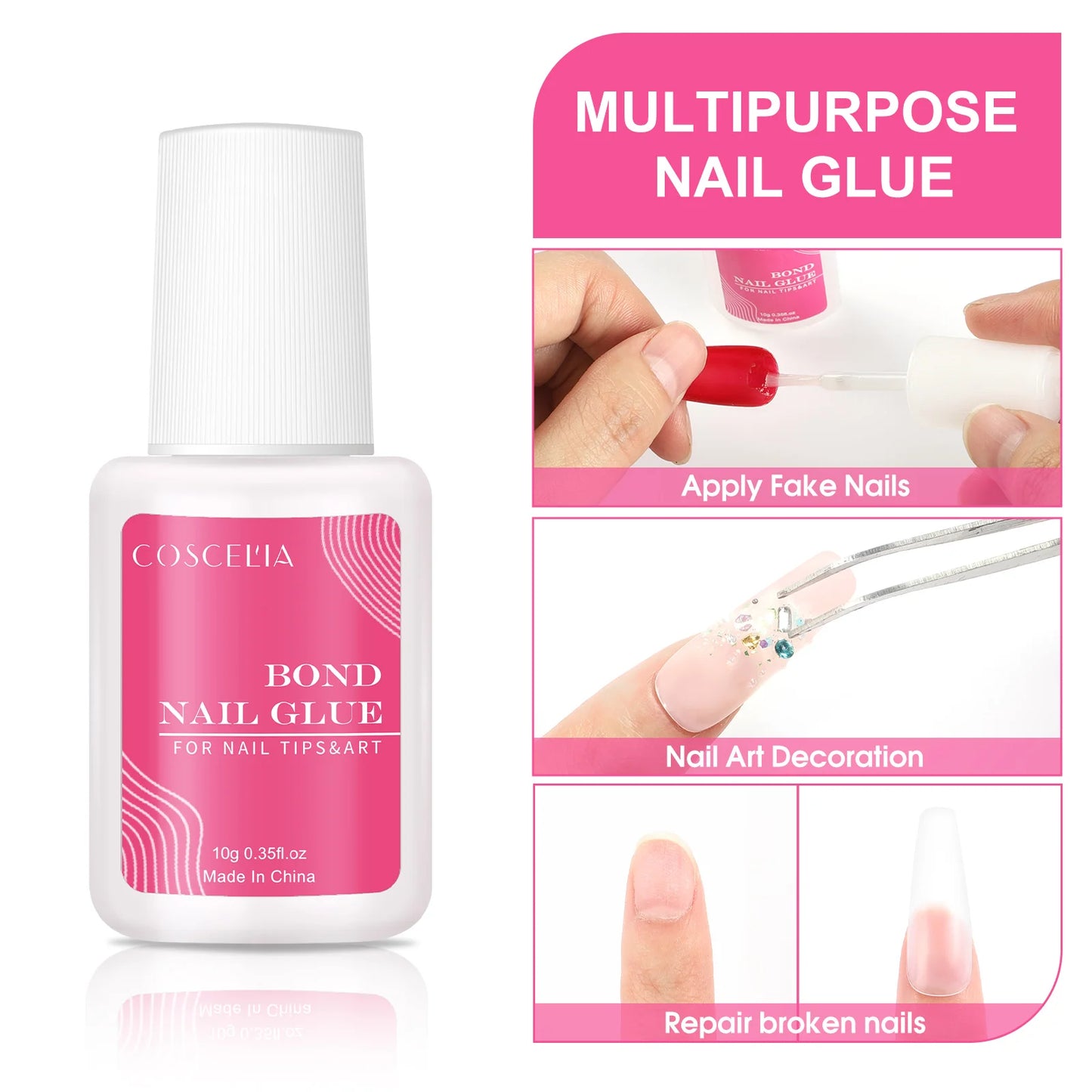 Coscelia 10ML Nail Glue Remover for Press on Nails Tips Remover Glue Off forDebonder for False Nail with Rhinestone Decorations